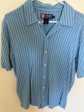 Ralph Lauren Chaps Men’s Light Blue Striped Short-Sleeve Button-Down Shirt